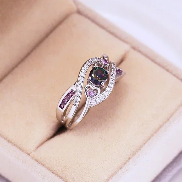"Unique Magic Color Factory Outlet Colorful Water Drop Amethyst Ring, GPMB1483 - Picture 2 of 4